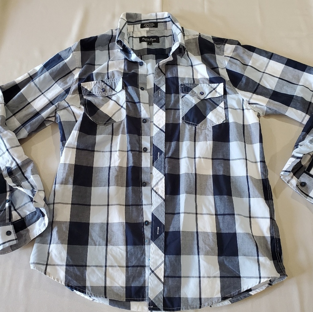 Eighty Eight Platinum Plaid Button Down- Size L